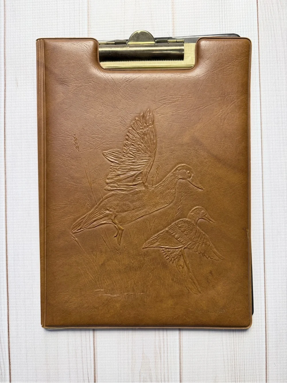Vintage Embossed Mallard Duck Faux Leather Folding Clipboard Portfolio Padfolio